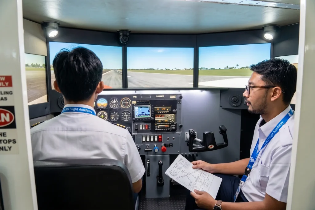 Cadets inside aag simulator