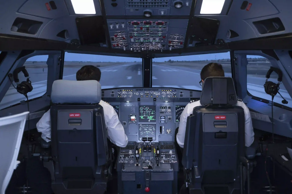 Pilots in cockpit instrument