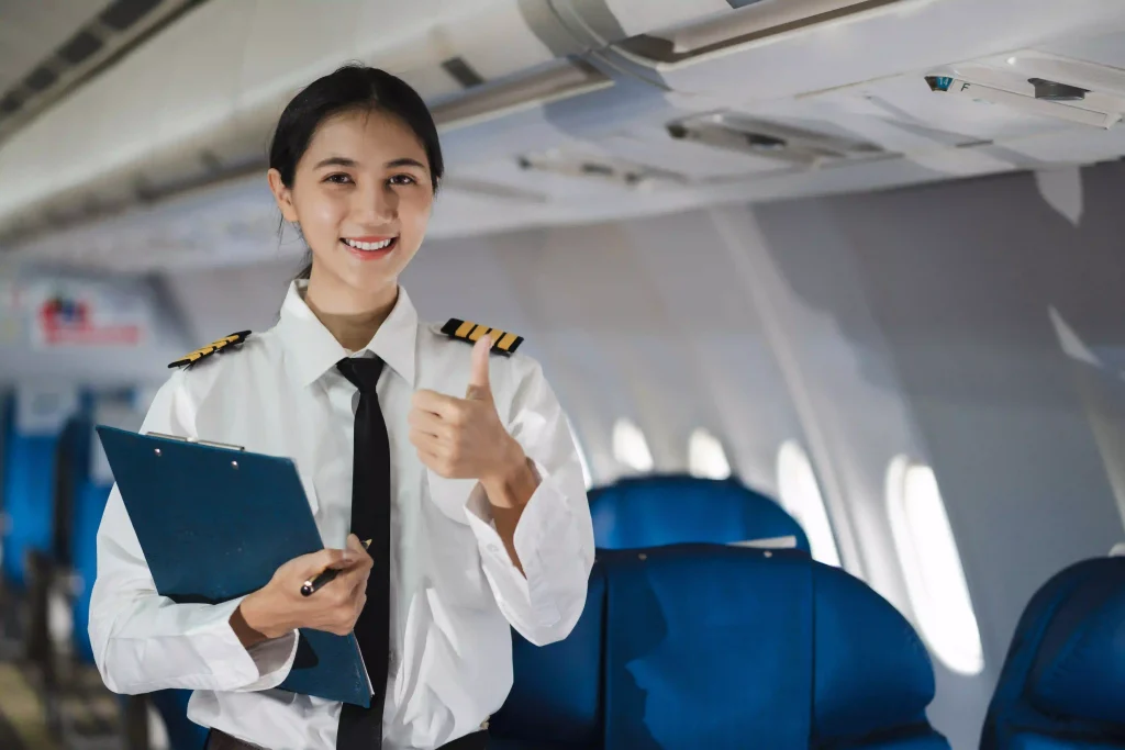 smiling pilot taking notes