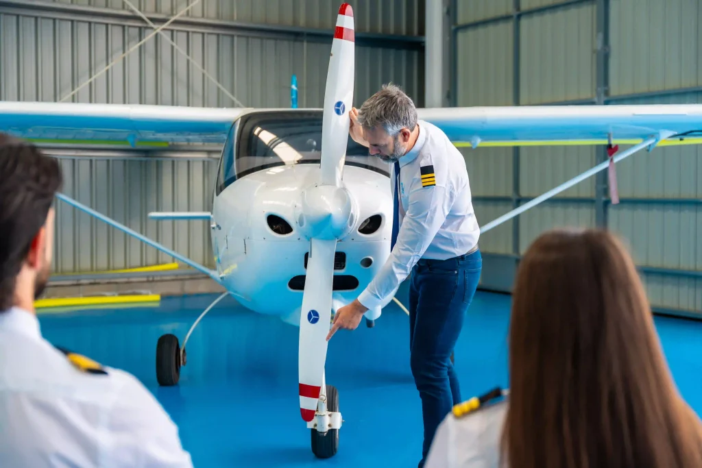 Officer explaining aircraft